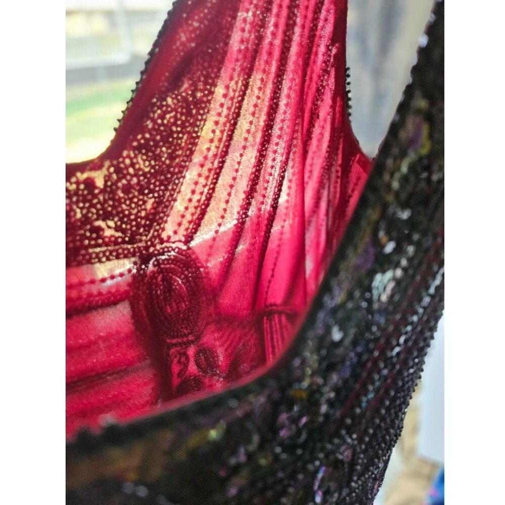 Women XL Flapper dress costume halloween maroon Burgundy wine fringe black Party - Picture 9 of 14